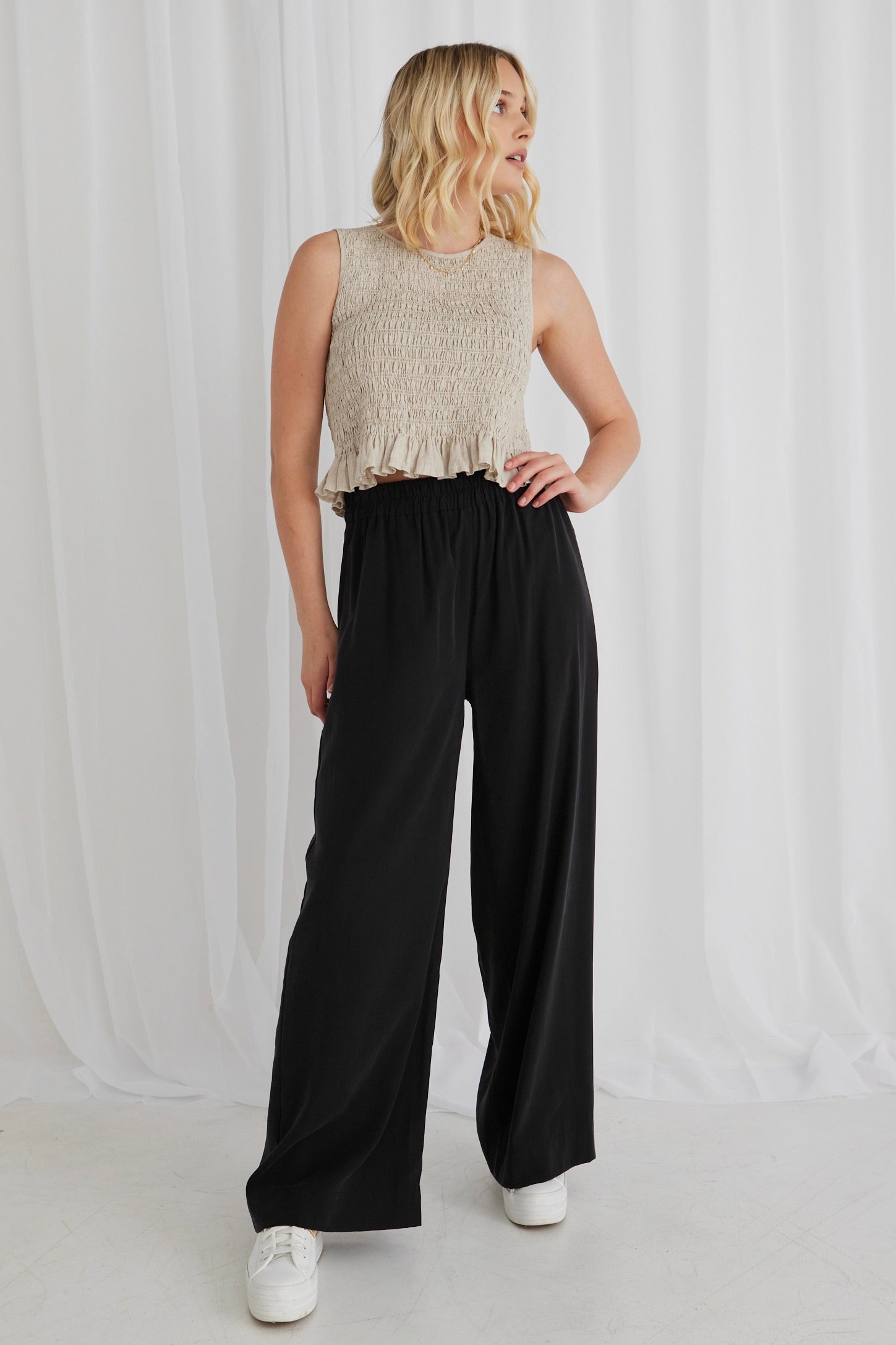 Resort Black Linen Wide Leg Pants with Elastic Waist - Comfortable Summer Beach Pants for Vacation, Travel and Casual Wear