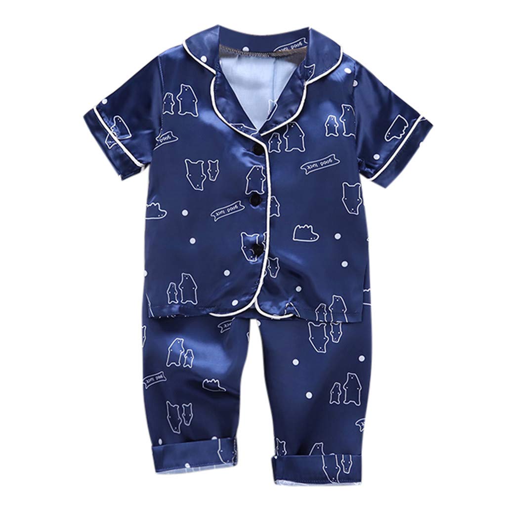Girl Size 6 & Baby Boy Clothes - 2PCS Cartoon Printed Button Down Short Sleeve Toddler Soccer Pajama Set | Soft Cotton Playwear for Daycare, Sleepovers & Playtime