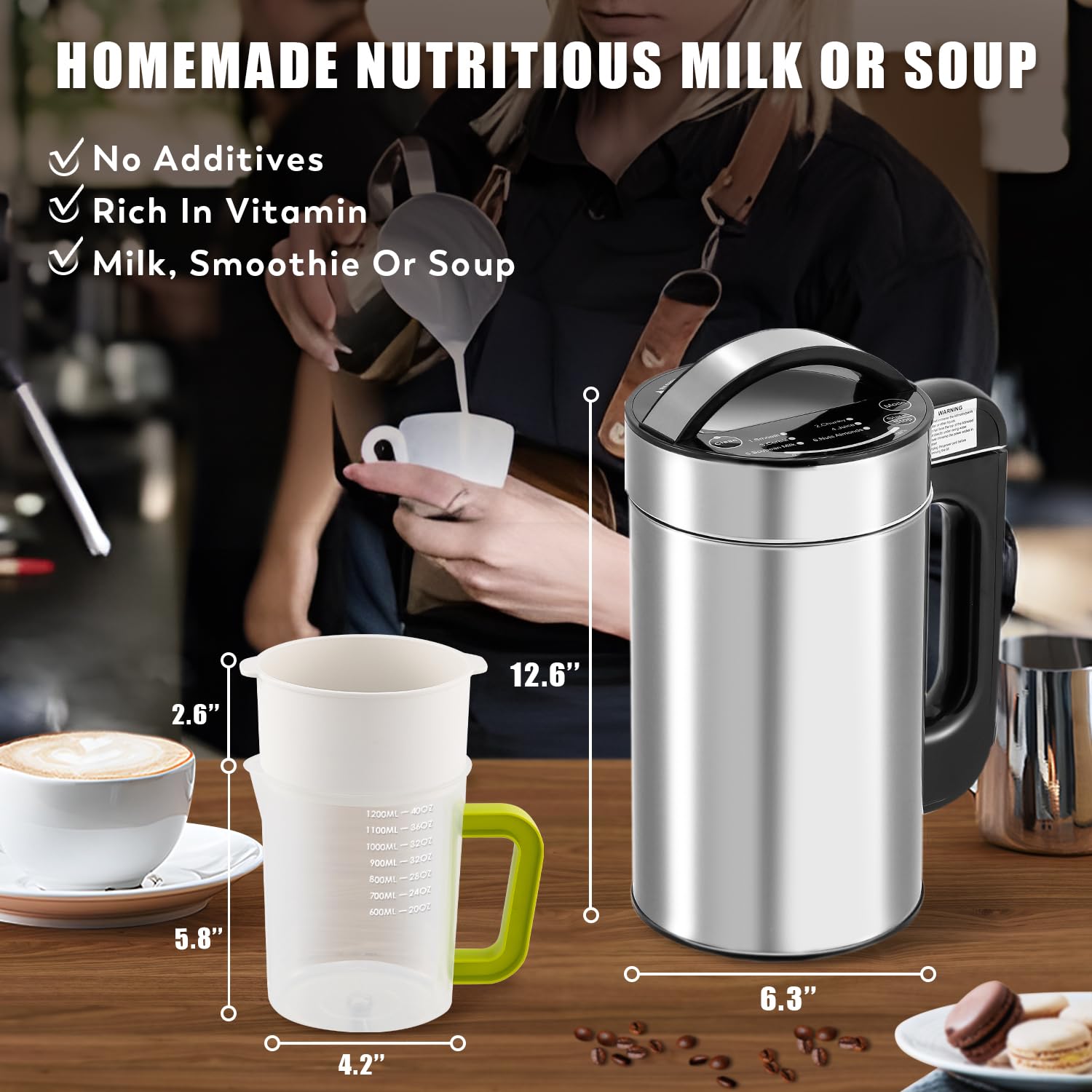 Moongiantgo 1L/35oz Nut Milk Maker - 7-in-1 Automatic Soy Milk Machine with Filter for Almond, Oat & Plant-Based Milk | Homemade Soup, Smoothie & Juice Maker | Self-Cleaning, 110V | Perfect for Vegan Diets, Healthy Breakfast & Kitchen Convenience