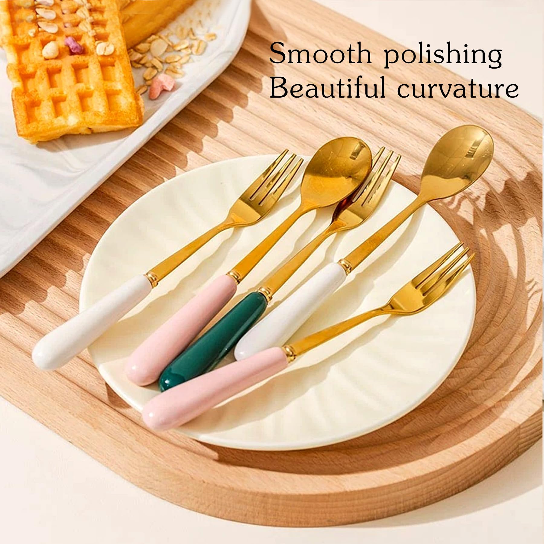 Ceramic Dessert Fork Set - 8 Small Forks for Fruit, Cake & Party (Pink Jar) - Perfect for Camping & Picnics