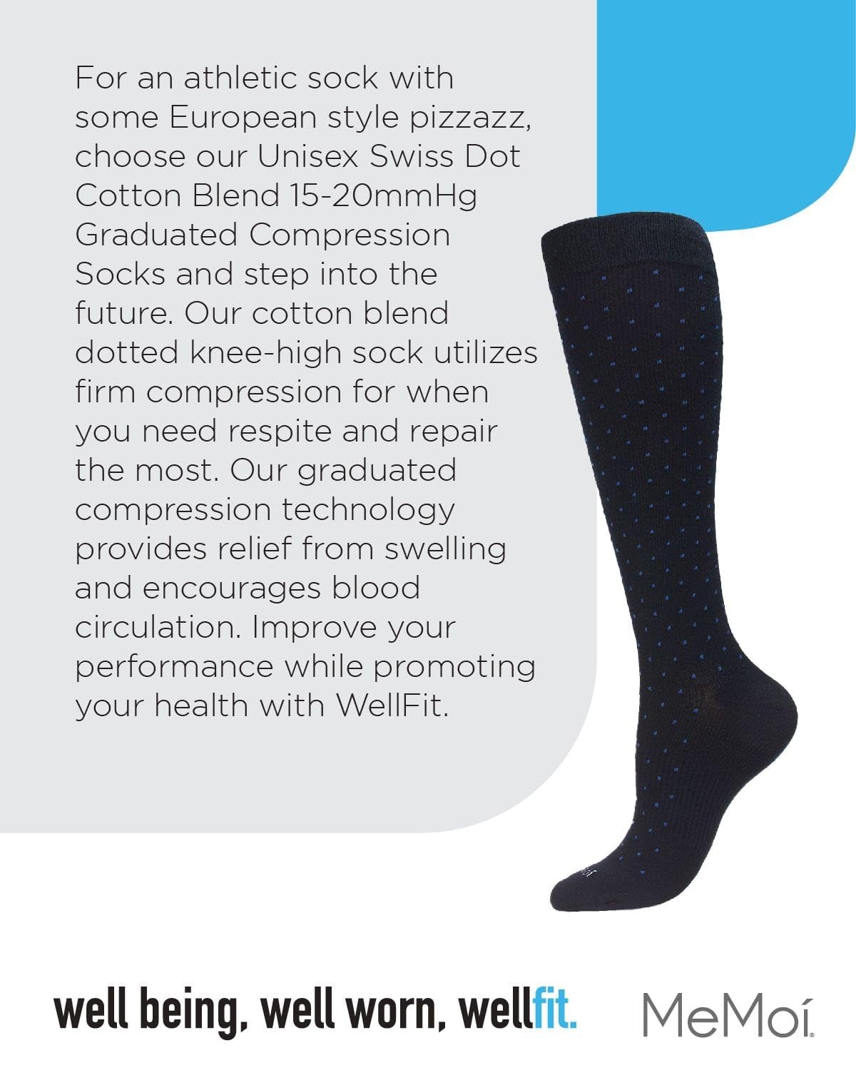 MeMoi Unisex Swiss Dot Cotton Blend 15-20mmHg Graduated Compression Socks for Circulation & Travel - Comfortable Support Socks for Running, Nursing & Long Flights