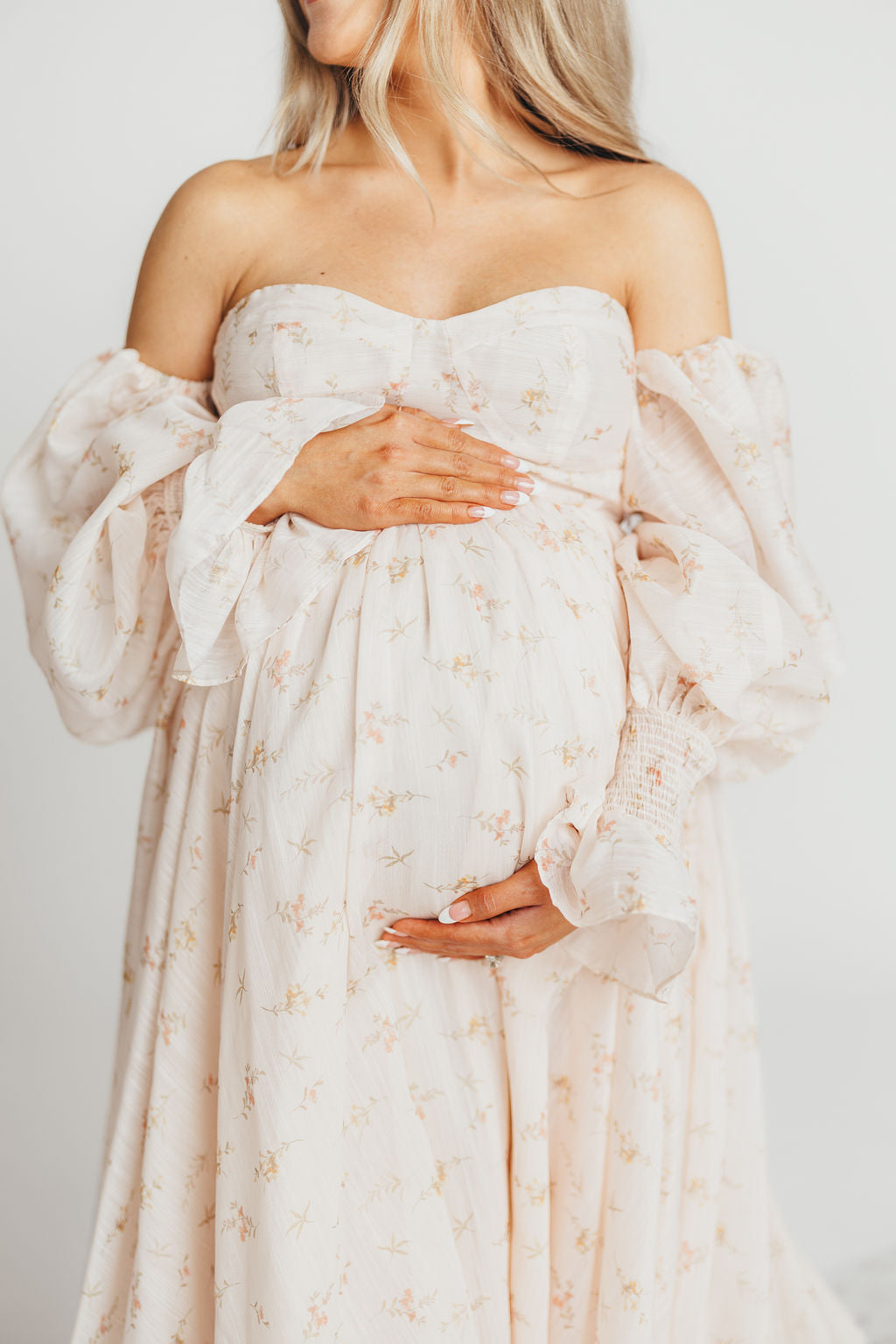 Delilah Maxi Dress with Train in Peach - Bump Friendly Maternity Dress (XS-3XL) for Weddings, Parties & Special Occasions
