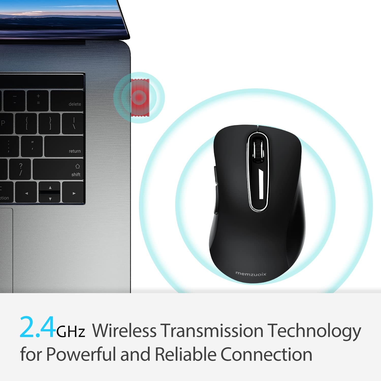 2.4G Wireless Mouse with USB Receiver - 1400 DPI Ergonomic Cordless Mouse for Laptop, PC, Desktop - Portable Battery Powered 5-Button Computer Mouse (Black) | Perfect for Office Work, Gaming & Travel Use