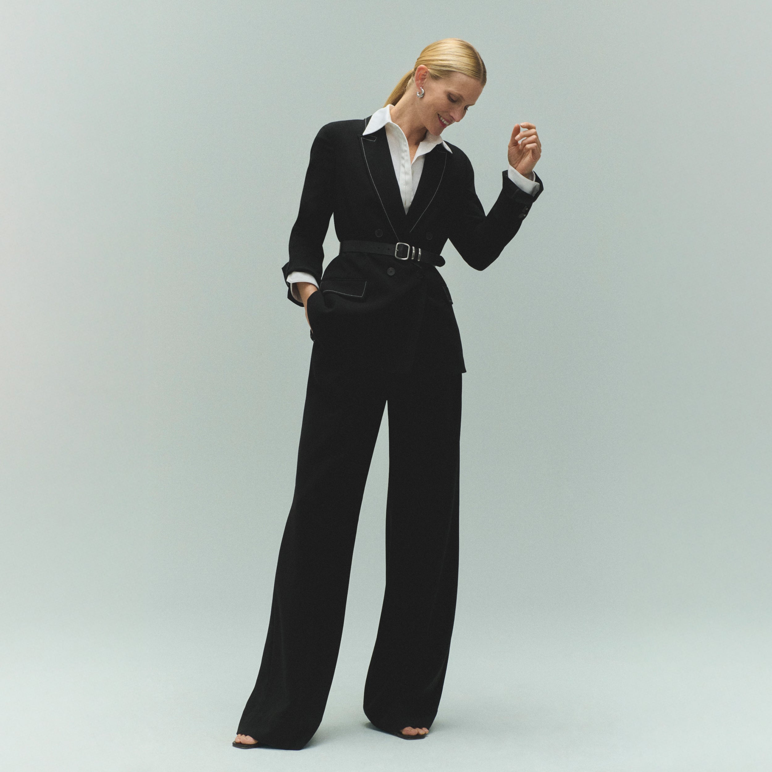 Bia Pleated Trousers for Women - High Waist Everyday Crepe Pants with Topstitch Detail - Comfortable Office Work Pants - Black - Perfect for Business Casual & Professional Wear
