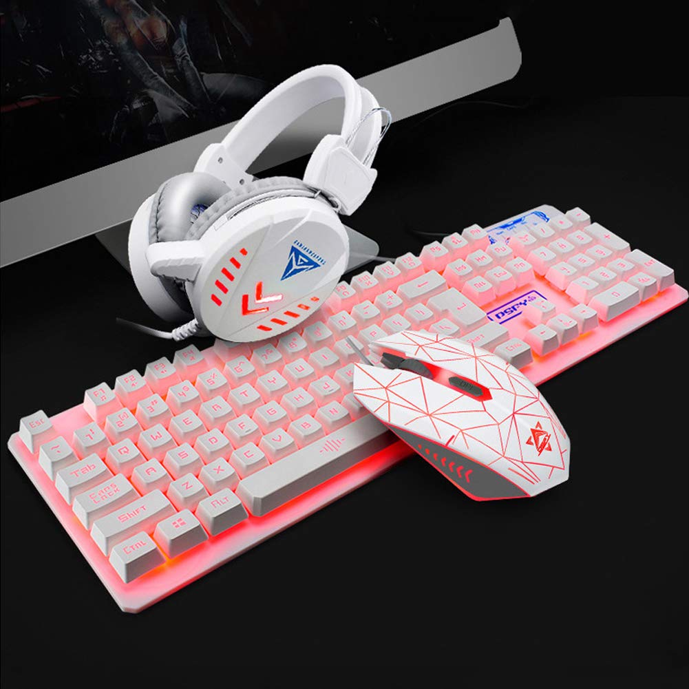 Best 4-in-1 Gaming Combo Set - Mechanical Feel Keyboard, Mouse, Headset & Mouse Pad (USB, Waterproof, RGB Lighting) for PC Gamers - Black/Blue/White Color Options - Perfect for Esports, Streaming & Office Work