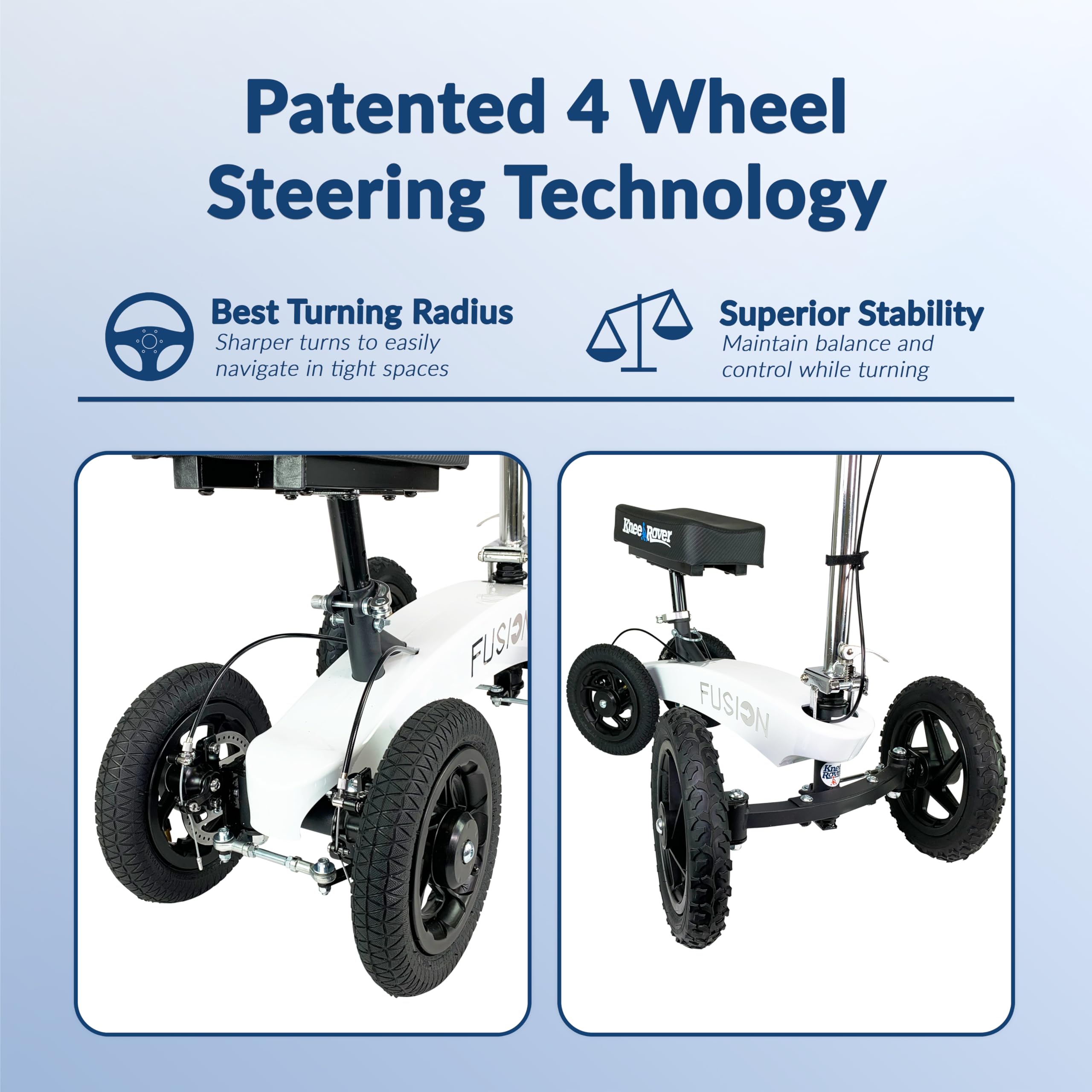 KneeRover All-Terrain Fusion 4-Wheel Steering Knee Scooter for Adults - Heavy Duty Knee Walker for Foot Surgery, Broken Ankle & Foot Injuries - Mobility Aid for Indoor/Outdoor Use After Surgery or Injury