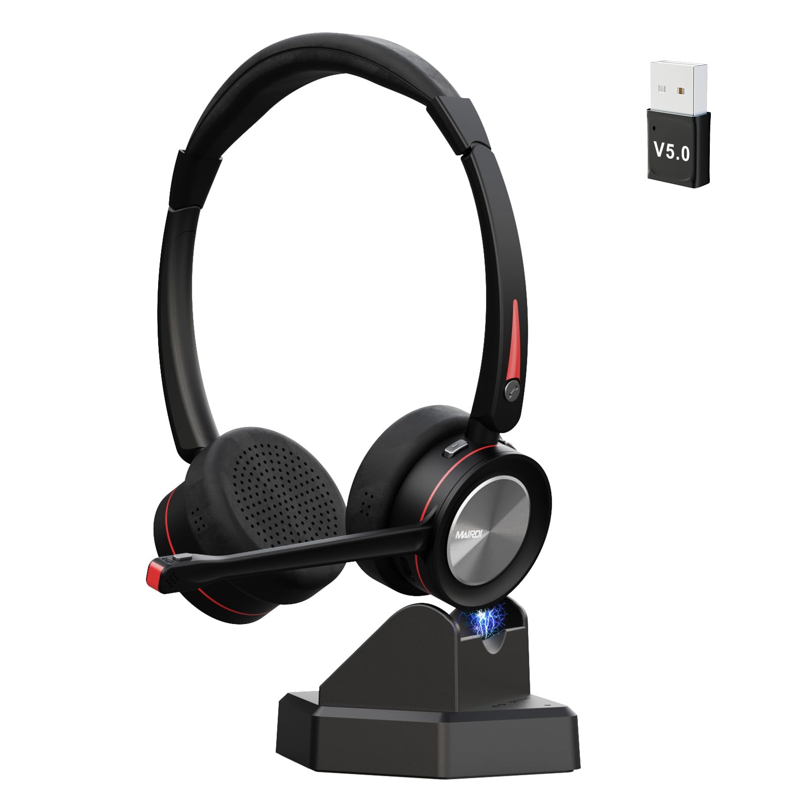 MAIRDI Wireless Bluetooth Headset with Microphone - 5.2 Noise Canceling Headset for PC, Truck Drivers, Office & Call Center - 40H Playtime - Compatible with Teams, Skype, Zoom - Perfect for Remote Work, Online Meetings & Long Driving Shifts