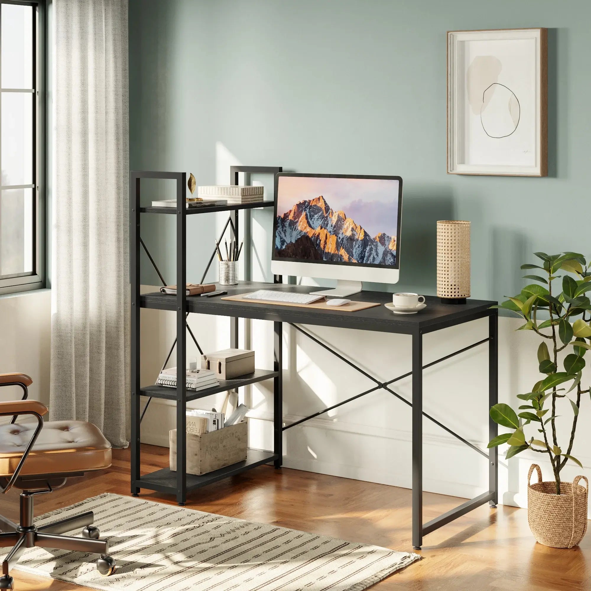 Bestier Compact Computer Desk with Storage Shelves - Home Office Desk for Small Spaces, Perfect for Work, Study & Gaming | Sturdy & Space-Saving Design