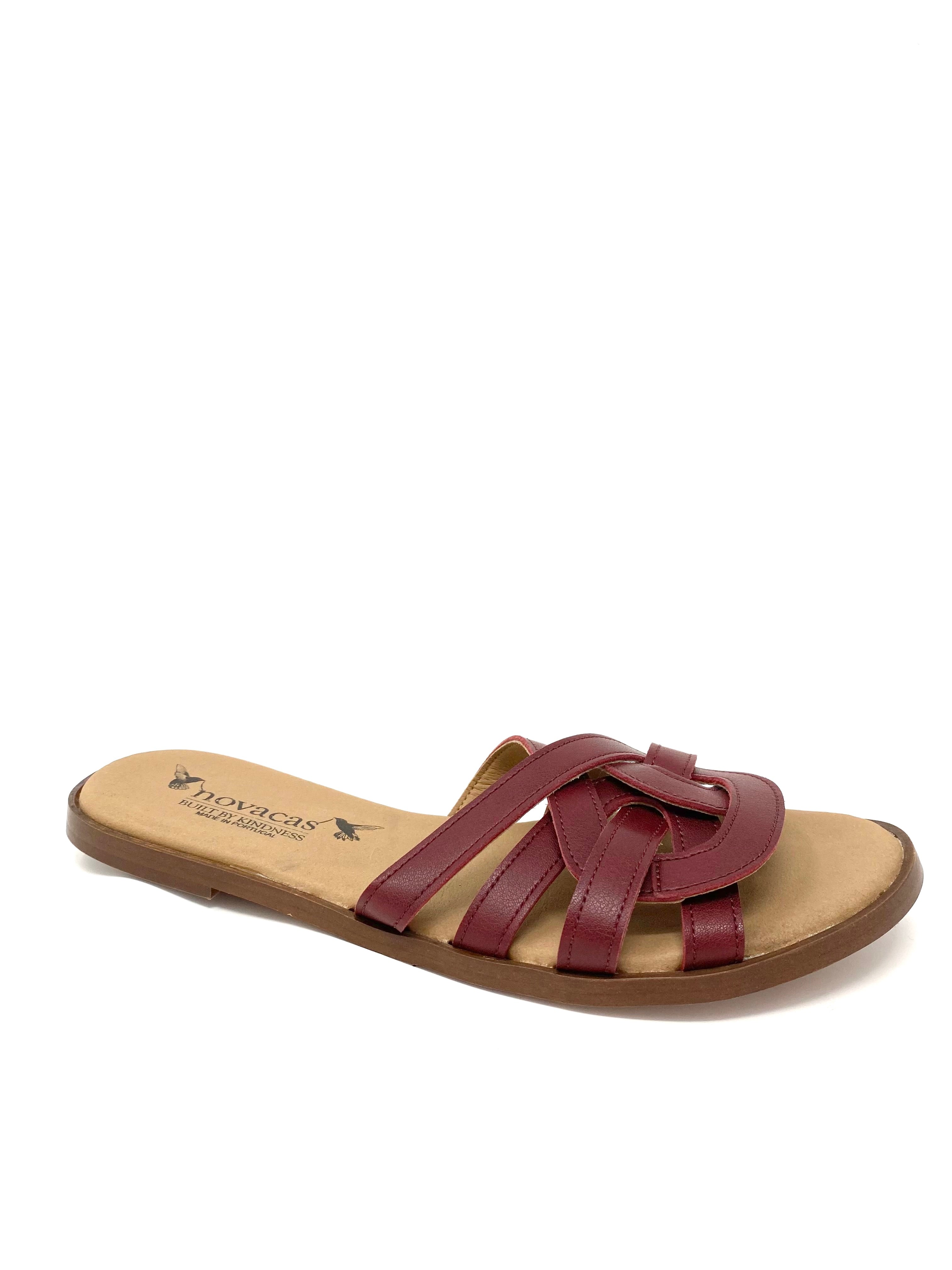 Novacas Clarissa Bordeaux Leather Slide Sandals - Comfortable & Stylish Women's Shoes for Casual Wear, Beach, and Summer Outfits