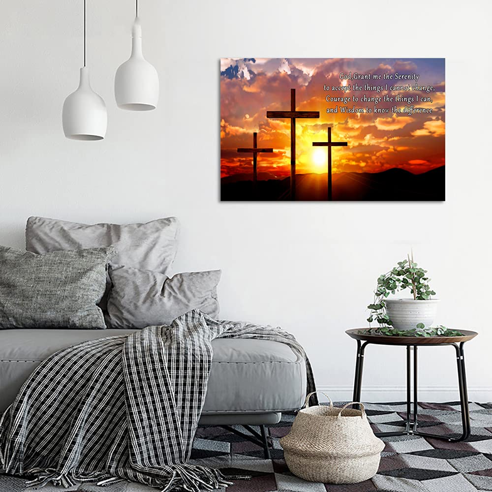 AMART SUN Bible Verses Canvas Wall Art - Christian Scripture Painting with Crosses, Jesus Religious Home & Office Decor - Large Framed Ready to Hang Canvas for Living Room, Bedroom, Church (16x24 inches)