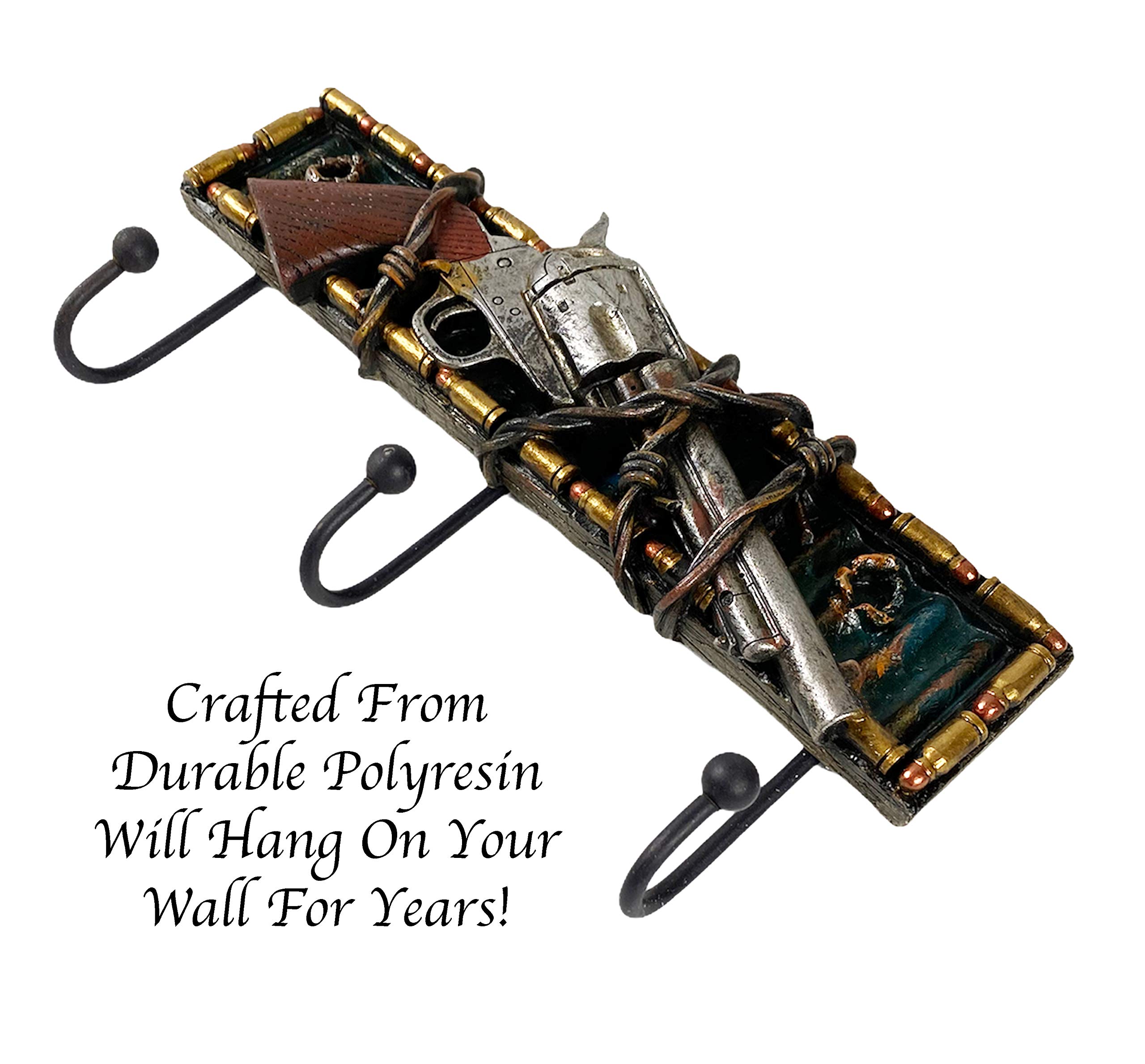 Western Rustic Barbwire Six Shooter Pistol Wall Hooks - Decorative Coat & Key Holder for Hats, Coats, Towels - Perfect for Mudroom, Entryway & Western Themed Home Decor