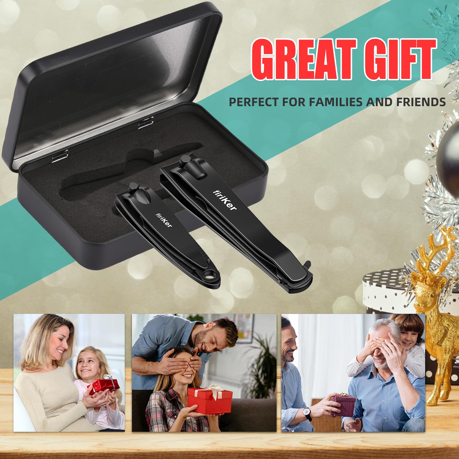 Premium Stainless Steel Nail Clippers Set - Heavy Duty Black Matte Nail Clipper with Nail File, Professional Fingernail & Toenail Cutters for Men & Women - Perfect Grooming Kit & Christmas Gift in Elegant Tin Case - Ideal for Travel, Home Use, and Salon Professionals
