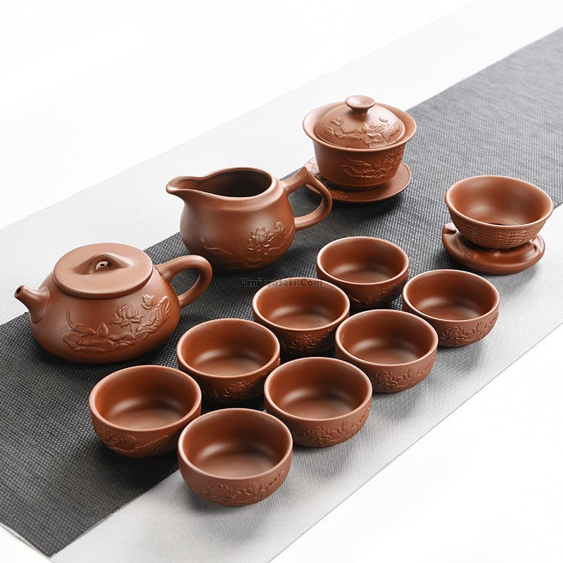 Premium Yixing Purple Clay Lotus Tea Set - Handmade Chinese Teapot with Cups - Perfect for Gongfu Tea Ceremony, Home Tea Brewing & Gift Giving