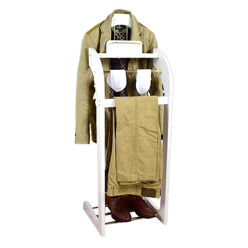 Vertical Coat Stand with Top Tray & Shoe Rack - Heavy Duty Clothes Valet for Suits, Pants, Ties & Belts | Easy Assembly Hotel Style Floor Coat Rack for Bedroom, Guest Room & Office Organization
