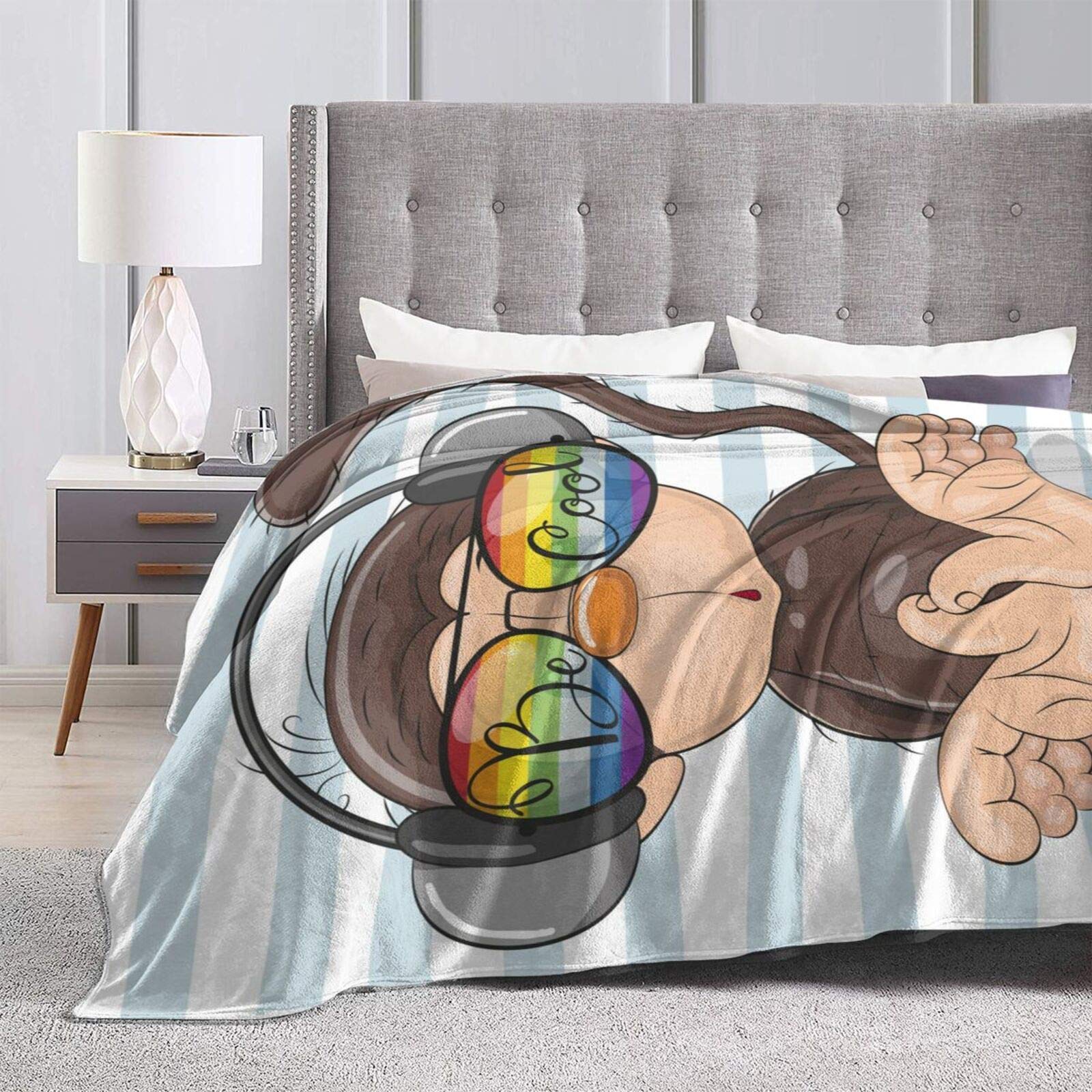 Soft Fleece Throw Blanket 60x80 Inches - Lightweight Cozy Cartoon Monkey Design for Kids, Men & Women - Perfect for Sofa, Couch, Bed & Home Decor