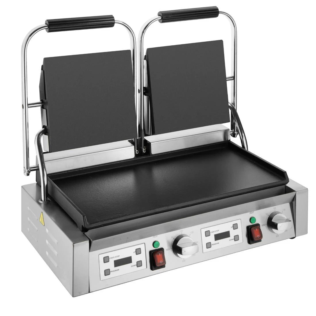 Apuro Double Contact Grill with Timer - Non-Stick Flat Plates for Paninis, Sandwiches & Burgers - Perfect for Home Cooking & Outdoor BBQs