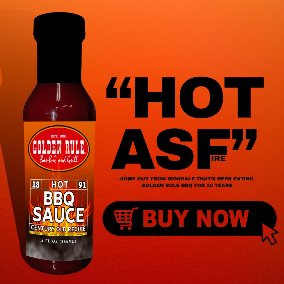 Golden Rule World Famous Hot & Spicy BBQ Sauce - Original Southern Recipe for Grilling, Smoking & Dipping - Perfect for Ribs, Wings & Burgers