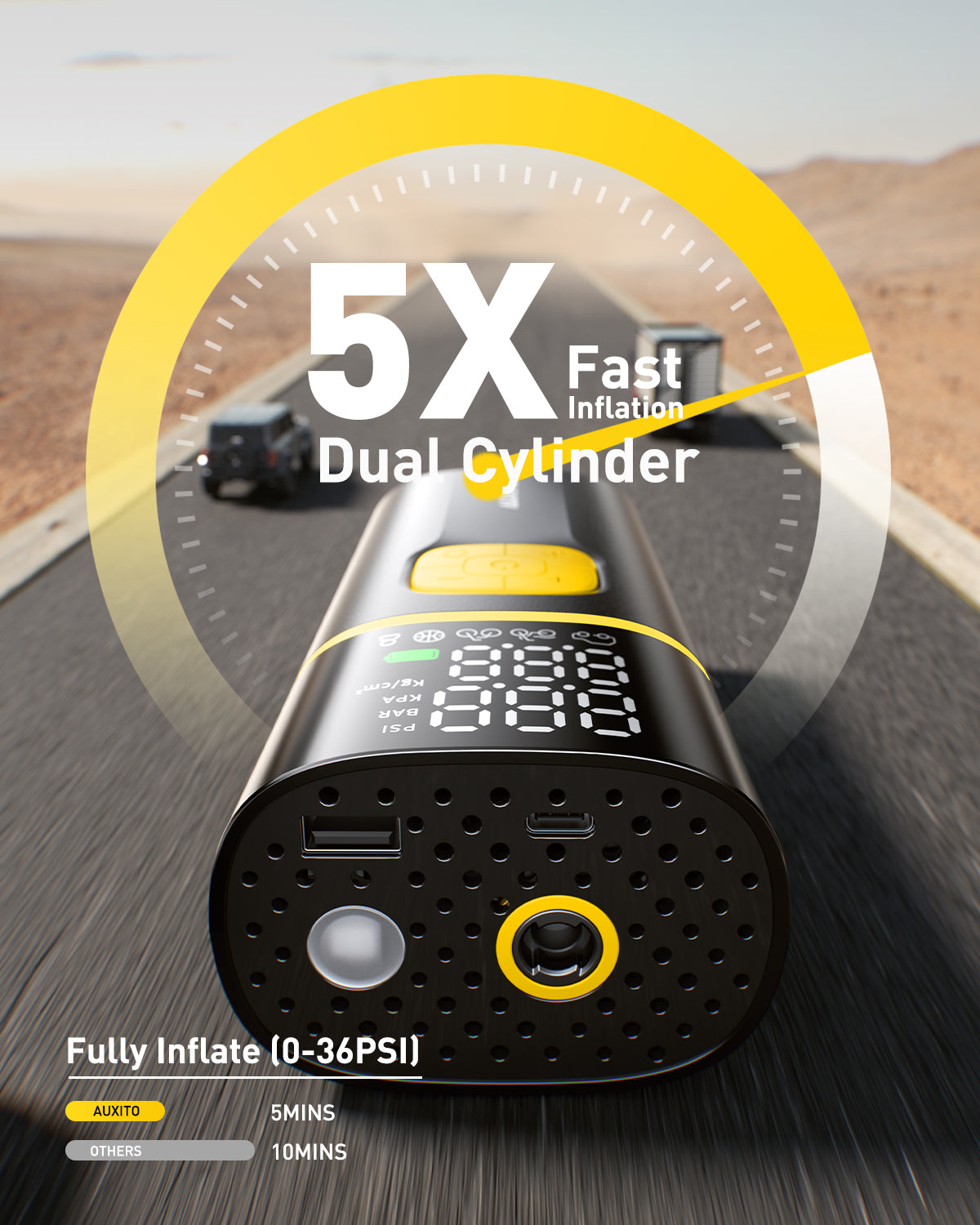 AUXITO A502 Portable Tire Inflator with 7800mAh Battery - Fast Car Tire Pump for Cars, Bikes & SUVs - Digital Pressure Gauge & Multiple Presets - Perfect for Road Trips & Emergency Inflation