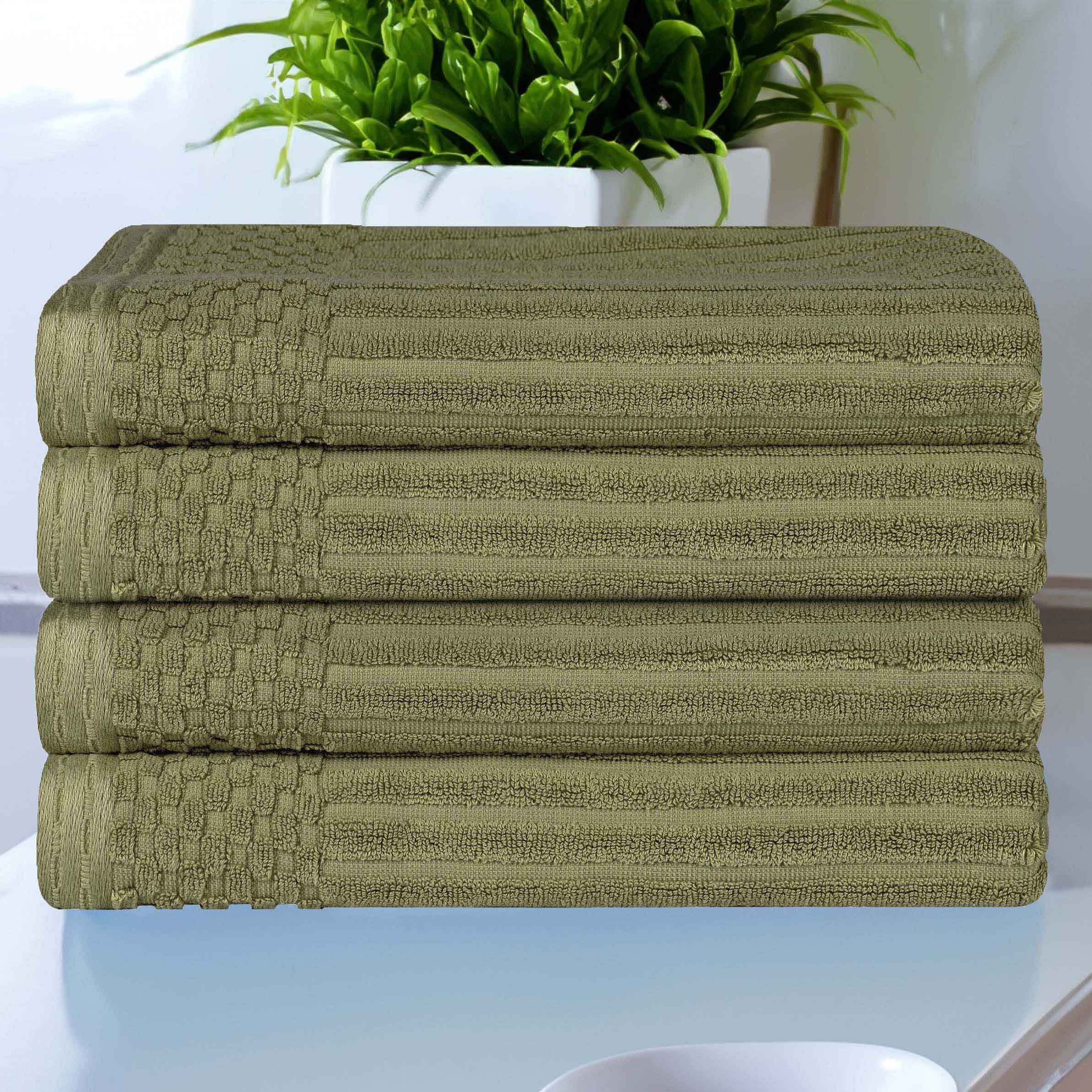 Premium Soho Ribbed Textured Cotton Bath Towels - Ultra Absorbent, Soft & Quick-Drying - Set of 4 (White) - Luxury Spa, Bathroom & Beach Essentials for Home & Travel