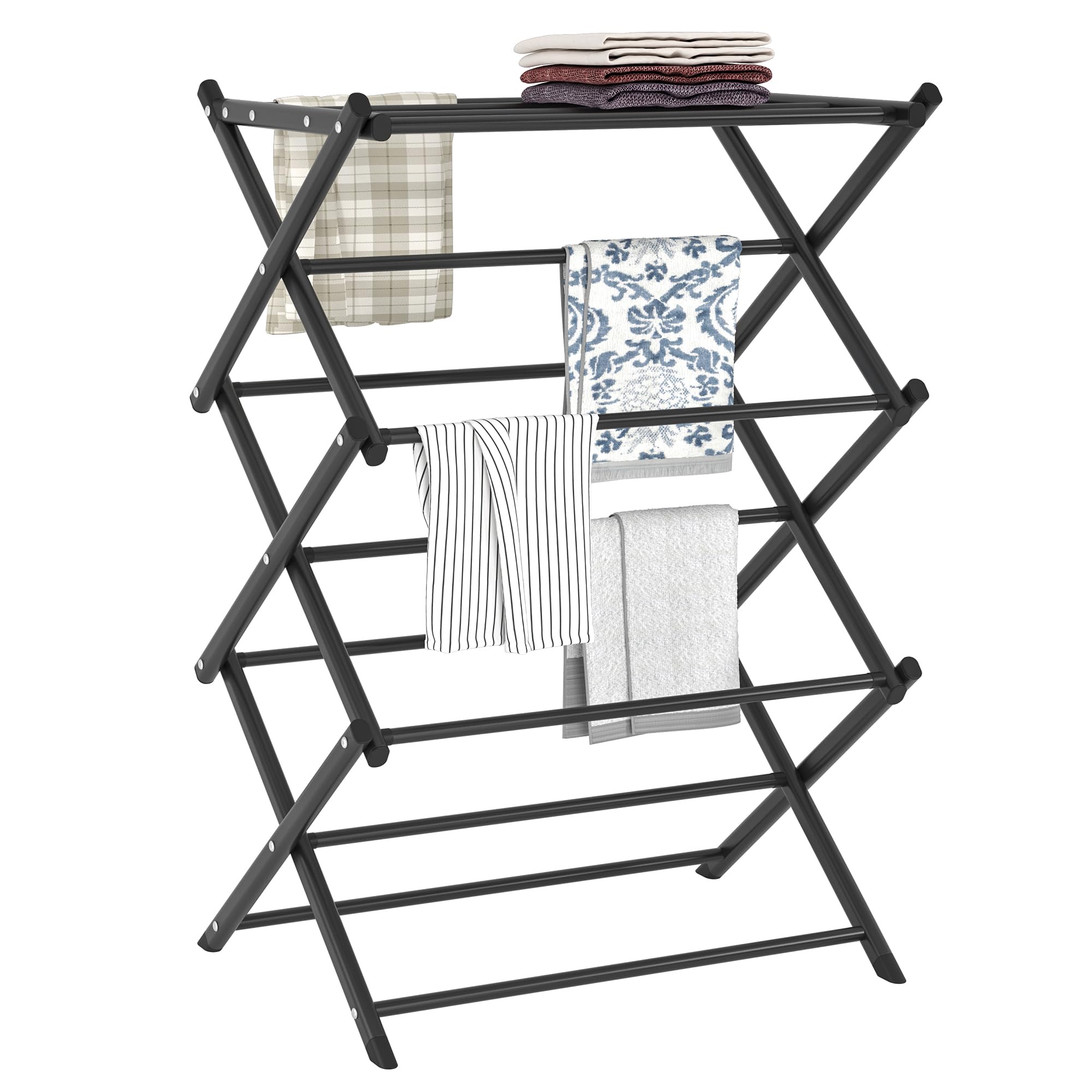 Space-Saving Foldable Clothes Drying Rack for Indoor Laundry - Black Multi-Tiered Towel & Garment Hanger - Perfect for Apartments, Dorms & Small Spaces