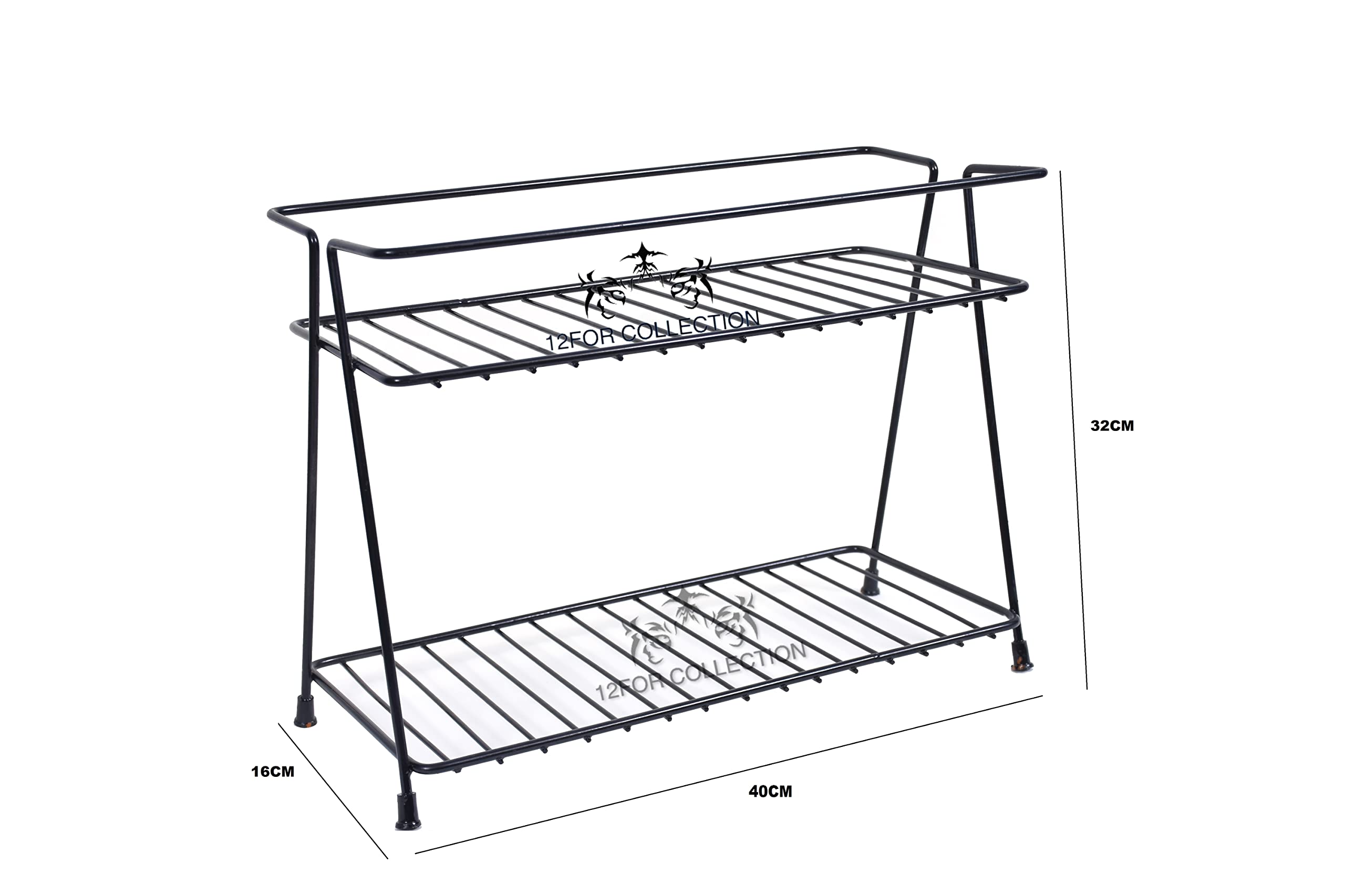 CR18 COLLECTION Black 2-Tier Kitchen Rack Organizer - Space Saving Trolley Basket for Utensils, Dishes & Plates - Perfect for Small Kitchens, Pantries & Dining Areas