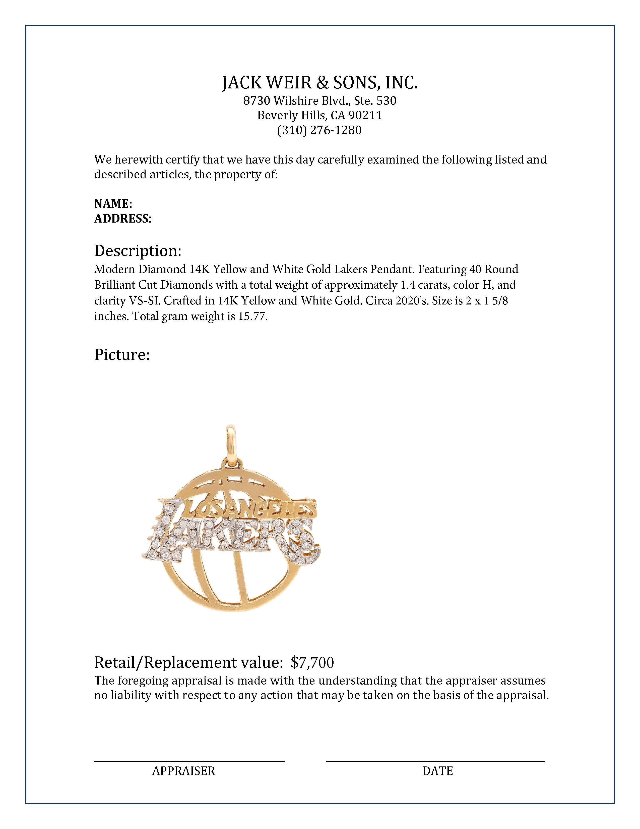 14K Yellow & White Gold Lakers Pendant with Diamonds - Elegant NBA Jewelry for Men & Women - Perfect for Gifts, Game Days & Lakers Fans