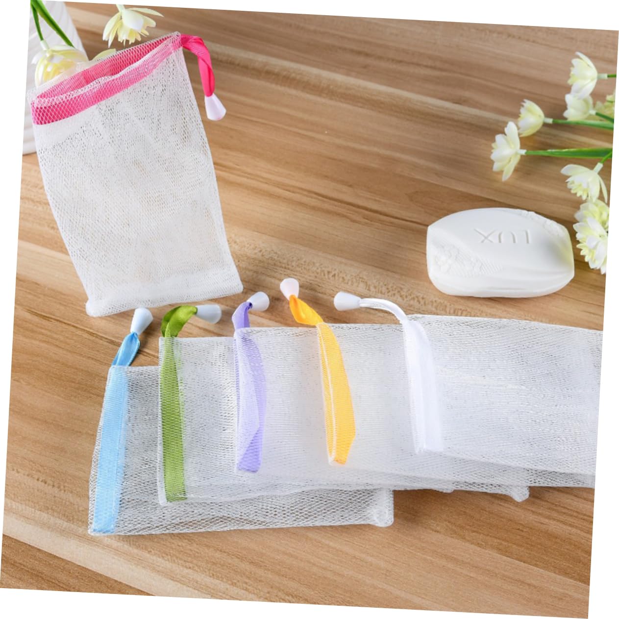 10PCS Exfoliating Mesh Soap Saver Pouches - Bubble Net for Handmade Soap (Random Colors) - Gentle Body & Facial Scrubber for Deep Cleansing - Perfect for Shower, Bath & Spa Exfoliation