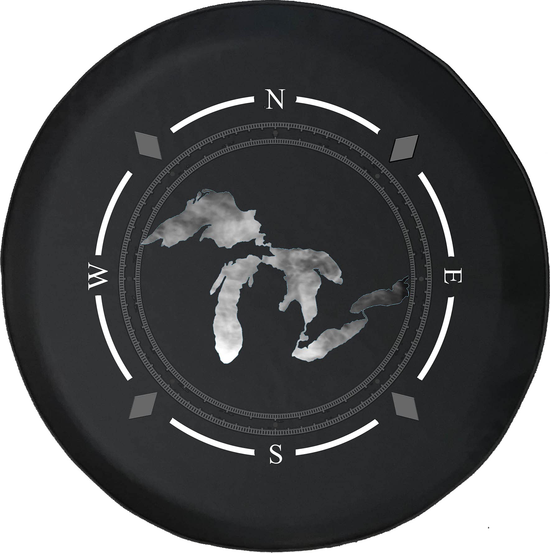 American Unlimited Spare Tire Cover with Compass Design - Michigan Lakes Grey Wheel Cover for SUV, Trailer, RV Accessories | Durable & Weatherproof Spare Tire Protector for Off-Road Adventures & Camping Trips