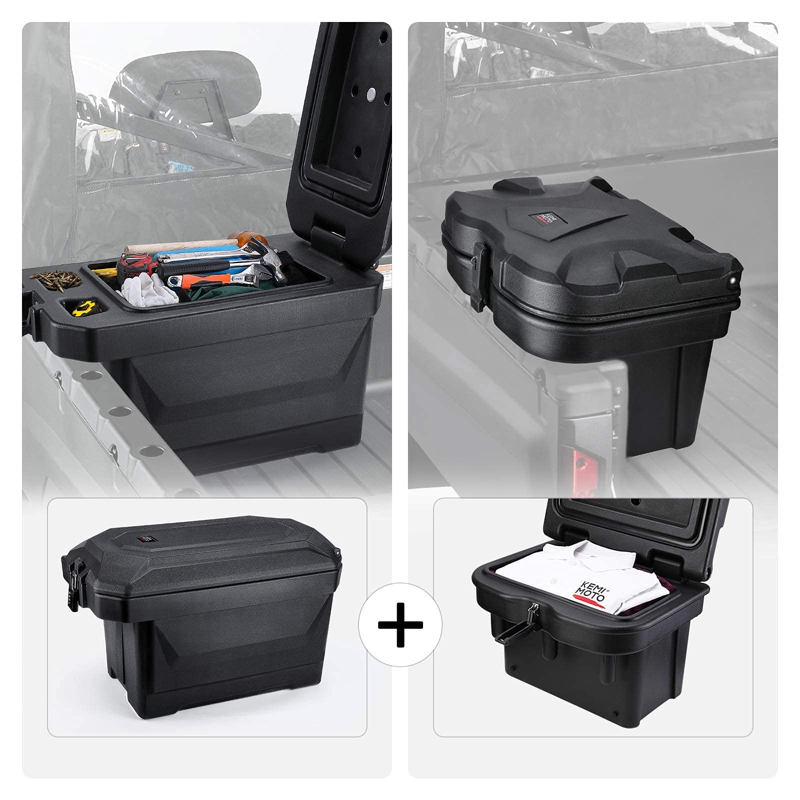 Kemimoto UTV Bed Box & Upgraded Storage Box Compatible with Polaris Ranger - Durable Cargo Organizer for Off-Road Adventures, Hunting & Farm Work