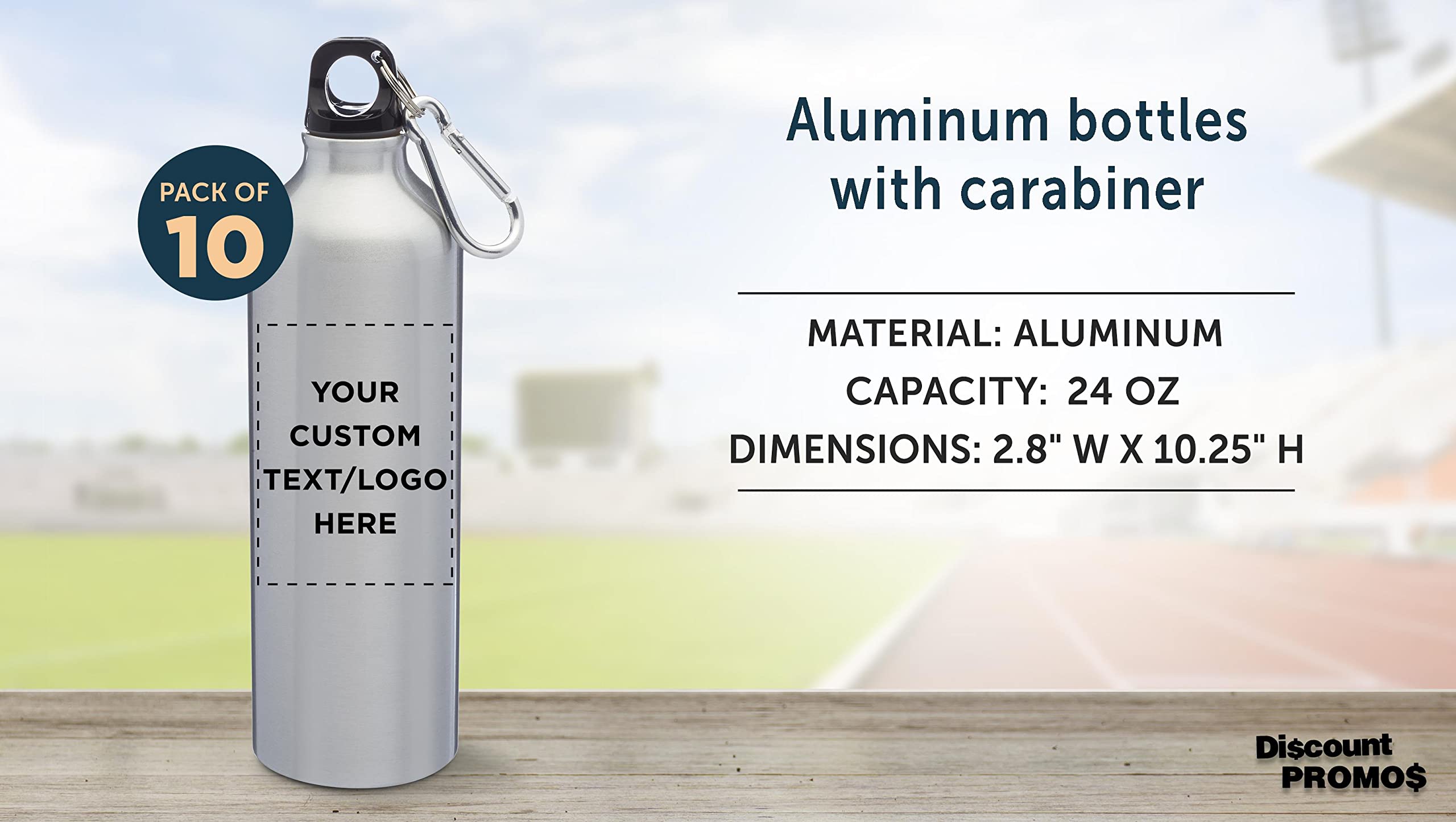 Custom 24oz Aluminum Water Bottles with Carabiner Clip - Bulk Set of 10 Personalized Sport Bottles - Ideal for Gym, Hiking, Camping, Running & Cycling - Durable BPA-Free Reusable Water Bottle for Outdoor Adventures & Team Events - Silver