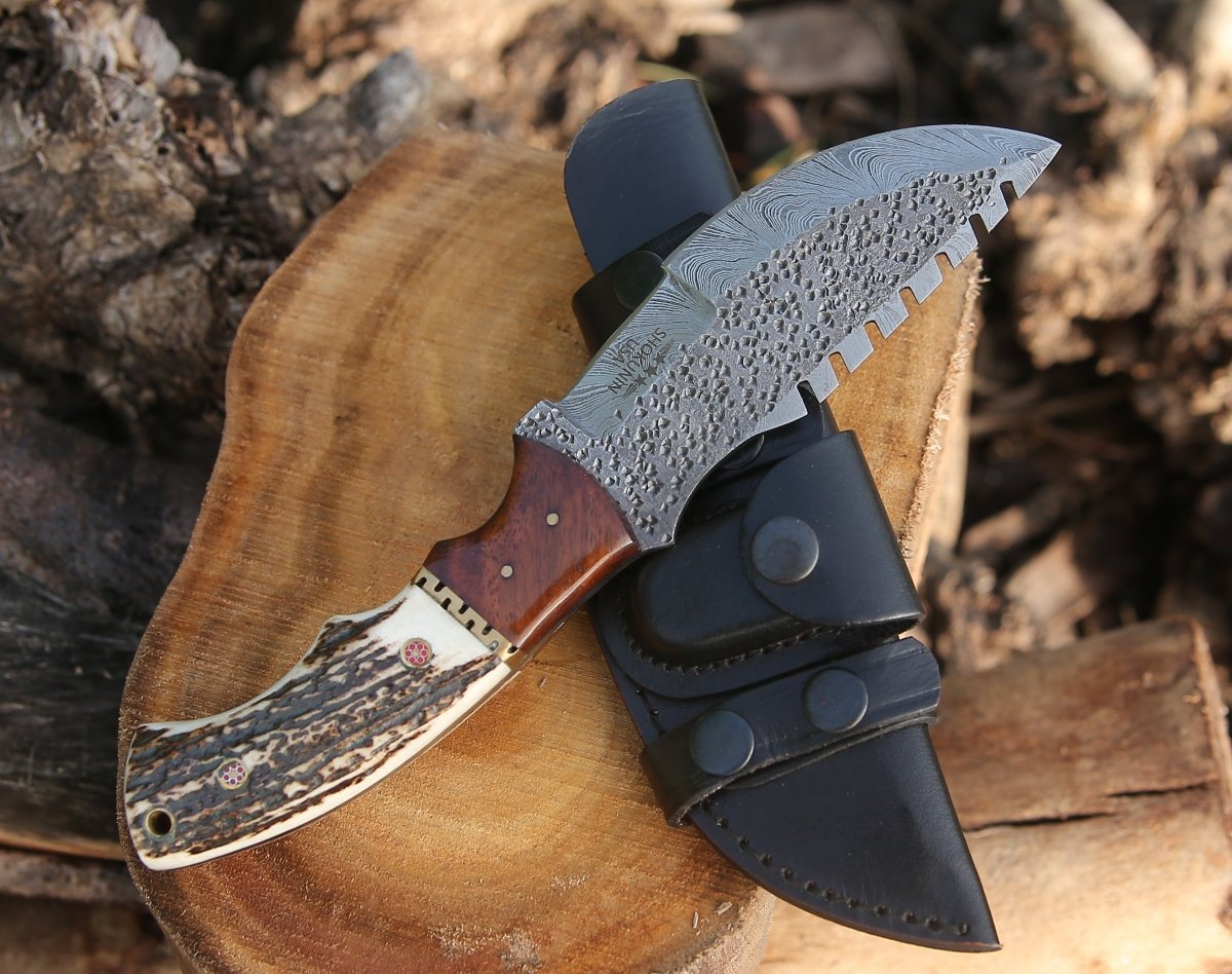 Premium Zeus Tracker Knife with Genuine Antler & Rosewood Handle - Survival, Hunting, and Outdoor Camping Essential