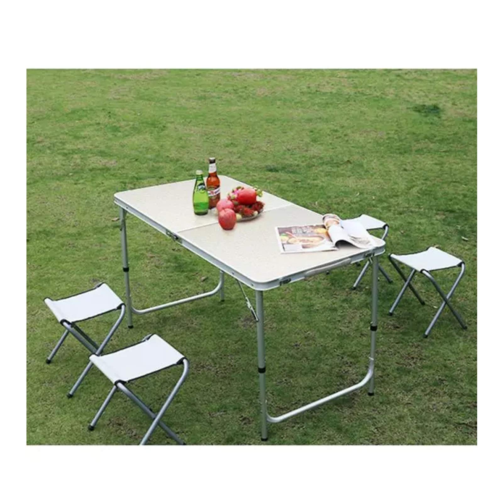 Portable Outdoor Folding Table and Chair Set - Waterproof Durable Camping & BBQ Aluminum Table (120x60cm) - Lightweight Beach Picnic Furniture for Backyard, Patio, and Tailgating