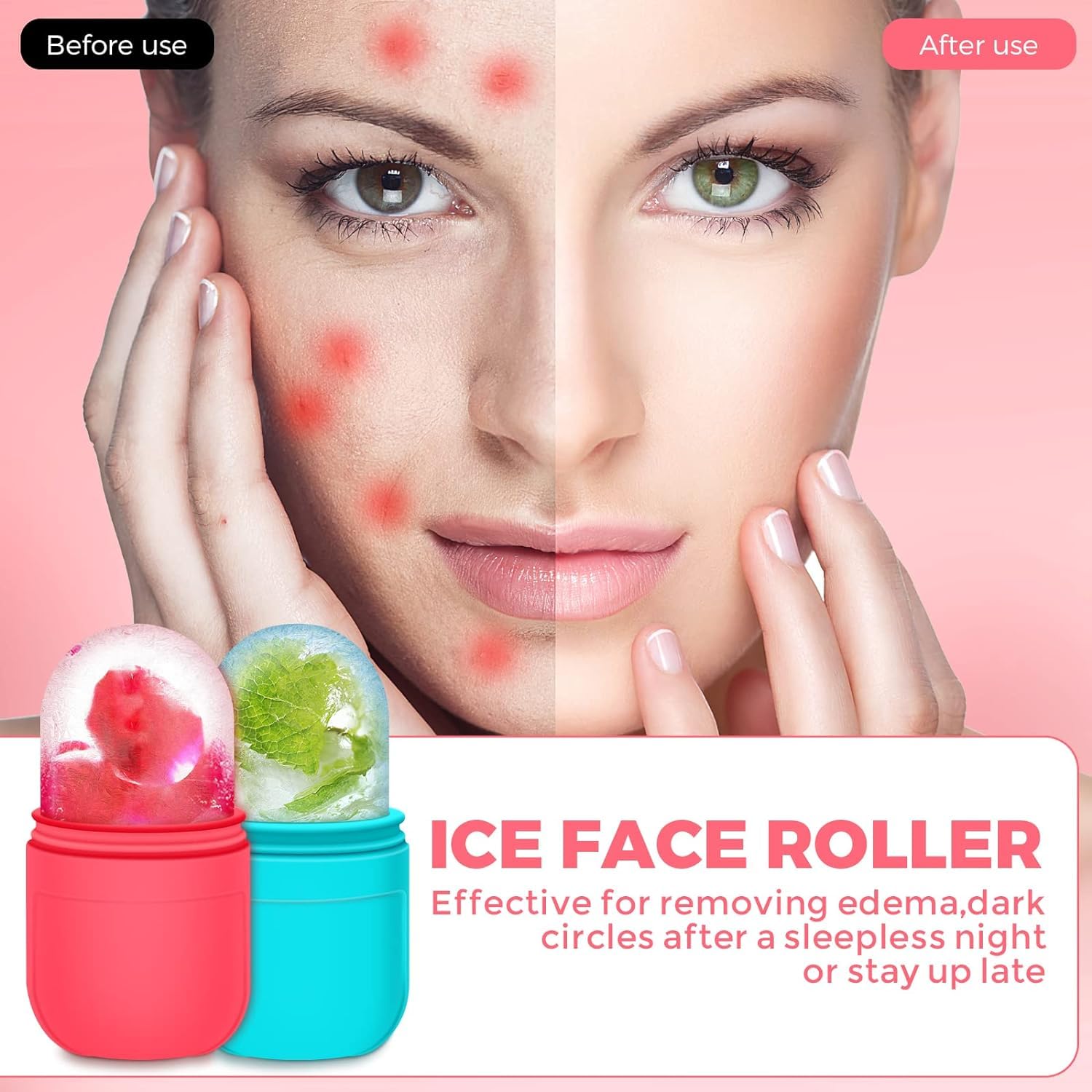 KTU Ice Face Roller for Puffiness & Wrinkles - Cooling Face Massager for Women, Under Eye Roller to Brighten & Tighten Skin, Reduce Fine Lines - Pack of 2 (Perfect for Morning Routine & Post-Workout Skin Care)