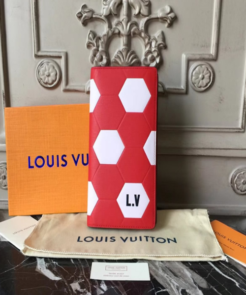 Authentic LV Brazza Wallet in Epi Leather - Hexagon Red Design for Men | Luxury Slim Bifold Wallet for Everyday Use & Travel | Perfect Gift for Business Professionals