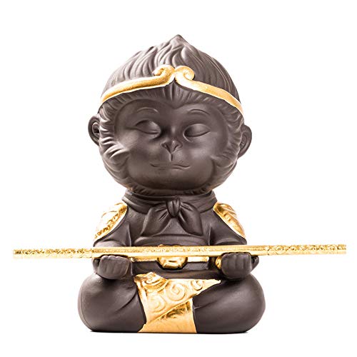 Handmade Chinese Zisha Tea Pet - Wu Kong Monkey King Statue for Kungfu Tea Ceremony | Sun Walker Tea Tray Companion | Perfect Gift for Tea Lovers (Use in Tea Meditation & Zen Decor)