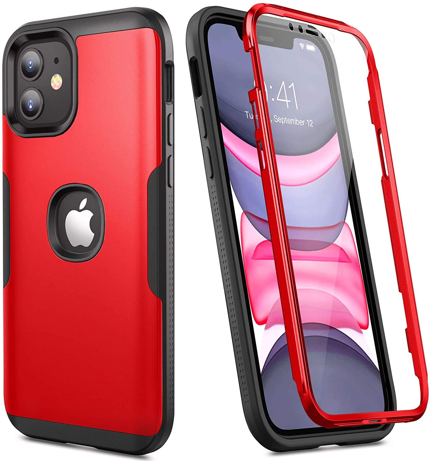 YOUMAKER Clear Shockproof Case for iPhone 12/12 Pro - Slim Protective Phone Cover with Anti-Scratch & Drop Protection (Red) | Perfect for Outdoor Activities, Work & Daily Use
