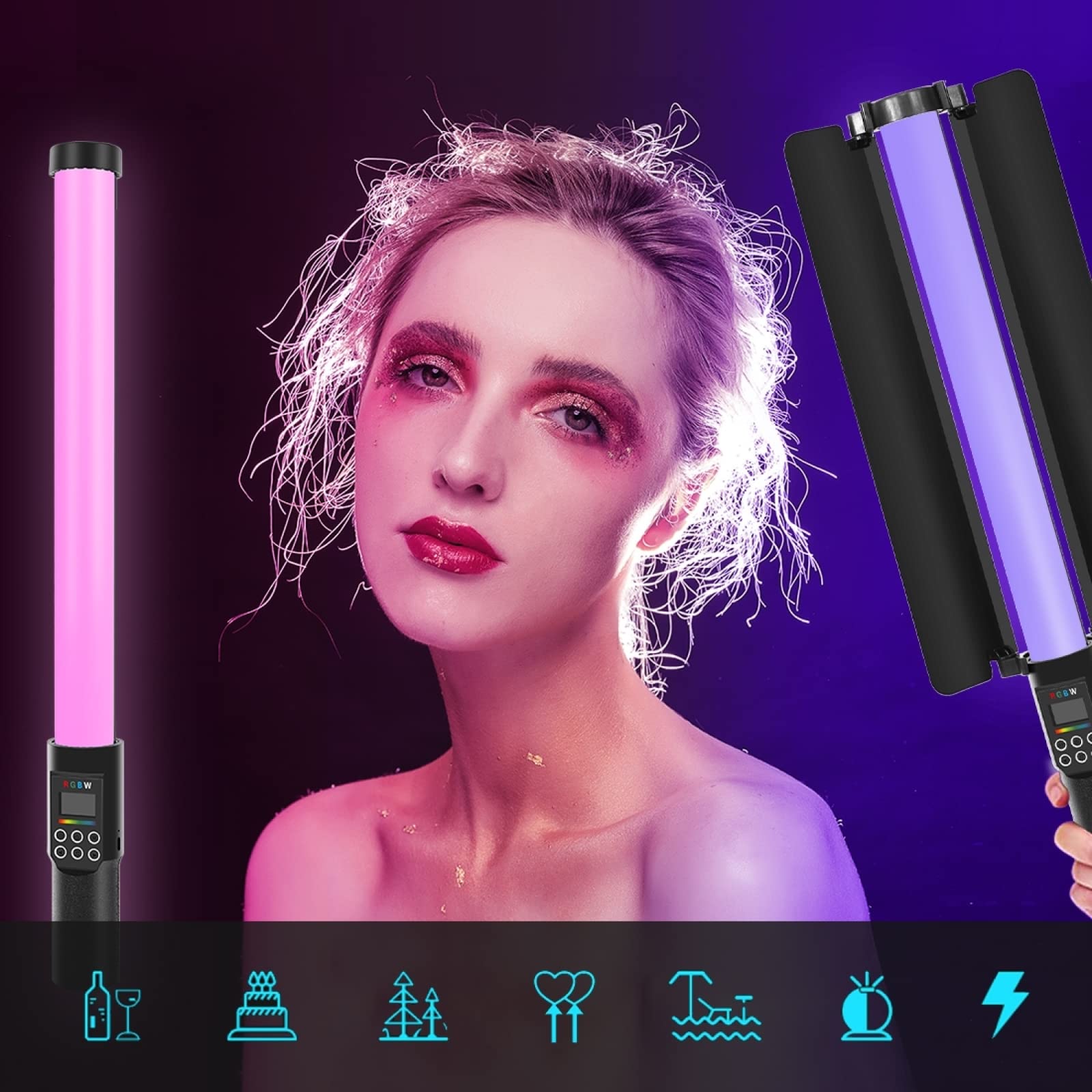 PULUZ 122 LED RGB Handheld Stick Light - Full Color Adjustable LED Fill Light with Barndoor for Photography, Videography & YouTube Content Creation