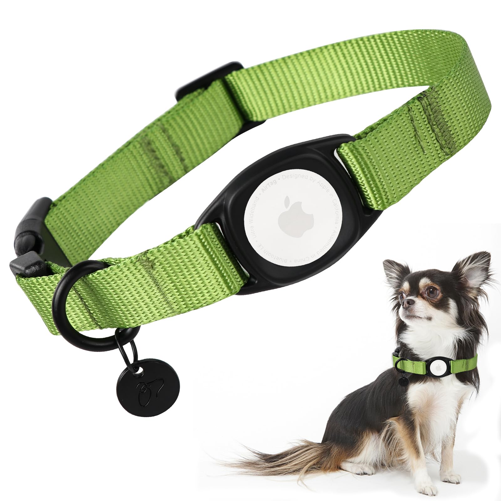 Apple AirTag Compatible Dog Collar - Nylon GPS Pet Collar with Durable Snap Buckle for Small Puppies (XS) | 11 Color Options | Perfect for Tracking & Outdoor Adventures