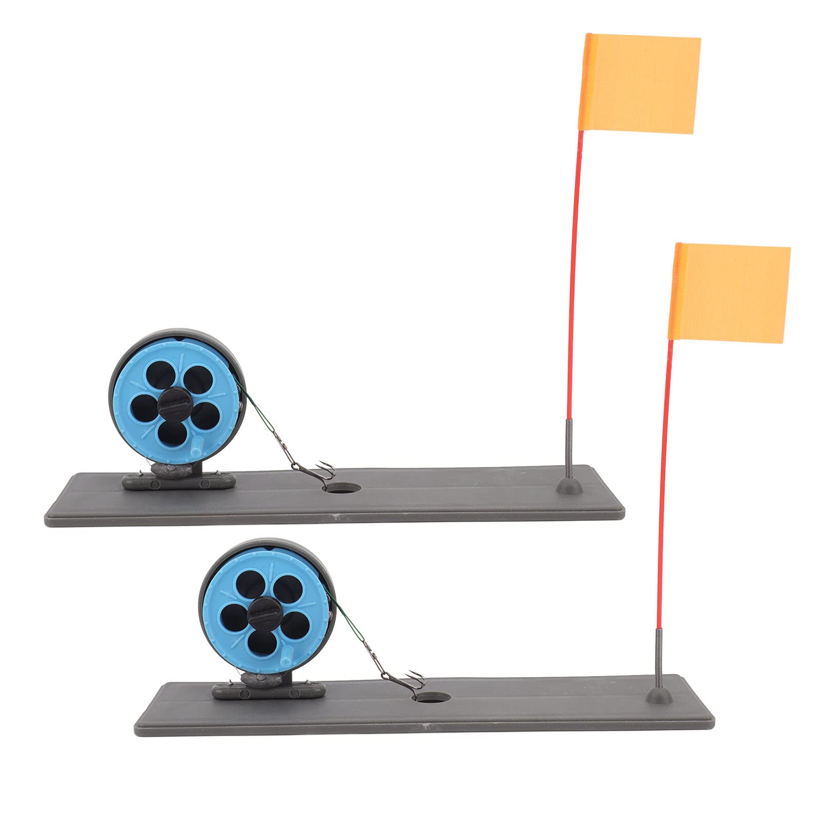 2Pcs Ice Fishing Tip Ups with Flags - Automatic Floating Portable Ice Fishing Rod Tackle for Winter Ice Fishing - Perfect for Ice Anglers, Lake Fishing, and Outdoor Winter Sports
