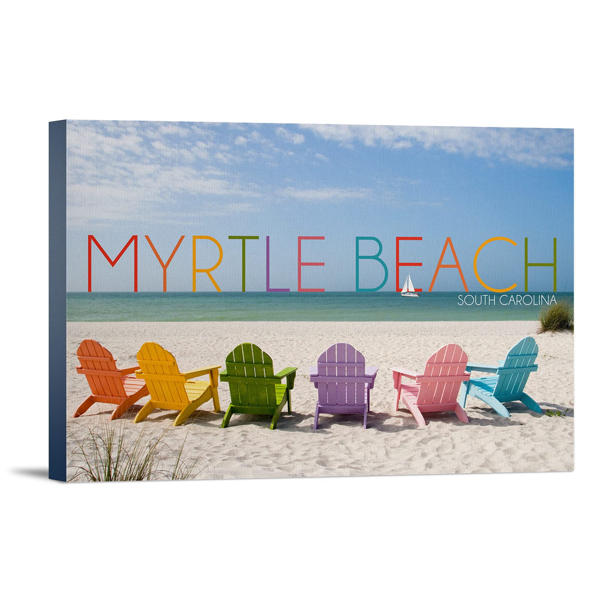 Vibrant Myrtle Beach South Carolina Colorful Beach Chairs Wall Art - 36x24 Gallery Wrapped Canvas Print - Perfect for Coastal Home Decor, Living Room, Bedroom & Beach House