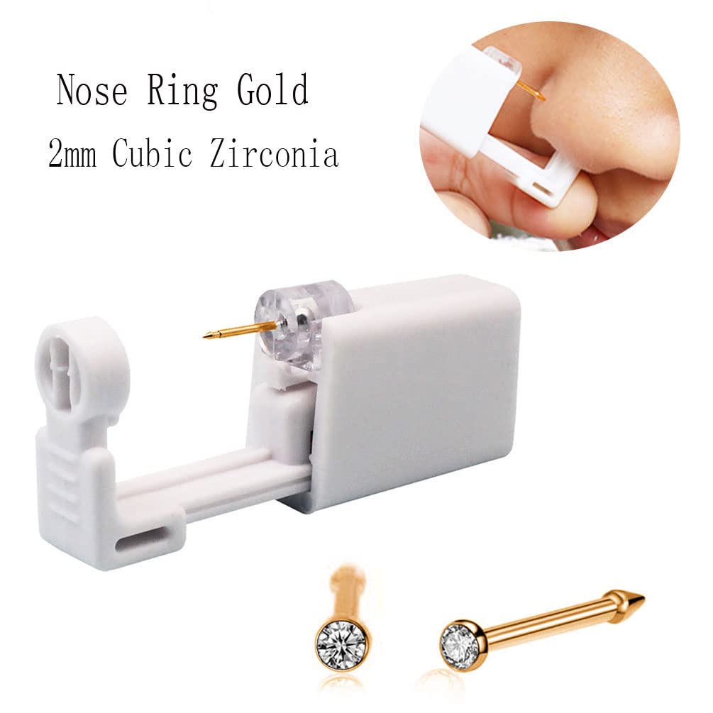 Professional Nose Piercing Kit with Gold Plated Gun - Safe & Sterile Self Piercing Tool for Home or Studio Use - Perfect for Cartilage, Septum, and Nostril Piercings