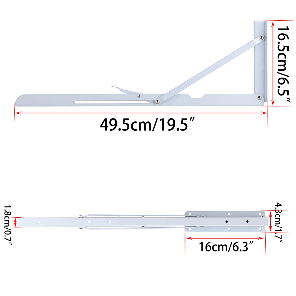 Sumnacon Heavy Duty Folding Shelf Brackets - 20 Inch White Metal Triangle Wall Mounted Hinges (2 Pack) for Tables, Benches & Shelves - Perfect for Garage Storage, Kitchen Organization & DIY Projects