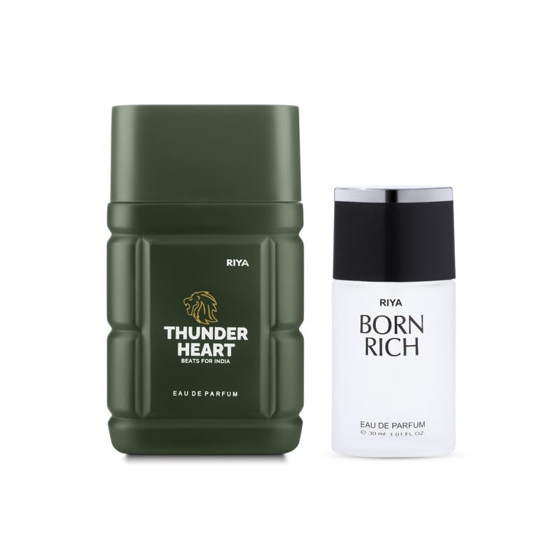 RIYA Thunderheart BEATS FOR INDIA Eau De Parfum Spray - 100ml Long Lasting Citrus Floral Woody Fragrance for Men & Women | Gift Set Includes 30ml Born Rich Perfume | Perfect for Daily Wear, Date Nights & Special Occasions