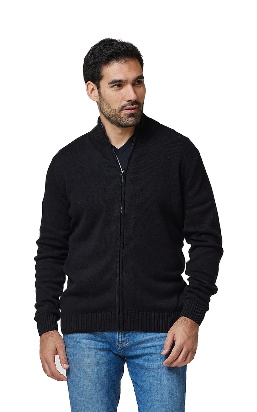 Men's Lightweight Long Sleeve Funnel Neck Zip-Up Sweater Cardigan - Cozy Winter Pullover for Casual Wear & Outdoor Activities