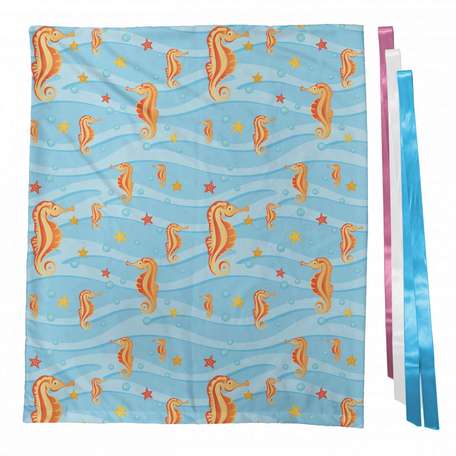 Ambesonne Animal Gift Bag - Seahorse & Sea Star Design with Water Bubbles, Tropical Waves & 3 Ribbons, 27