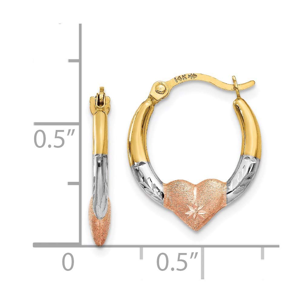 14K Gold Heart Shaped Hoop Earrings for Women - Real 14K Rose, White & Yellow Gold or Tri-Color Gold | Valentine's Day Gift, Anniversary Present, Birthday Jewelry | Perfect for Date Night, Wedding & Special Occasions
