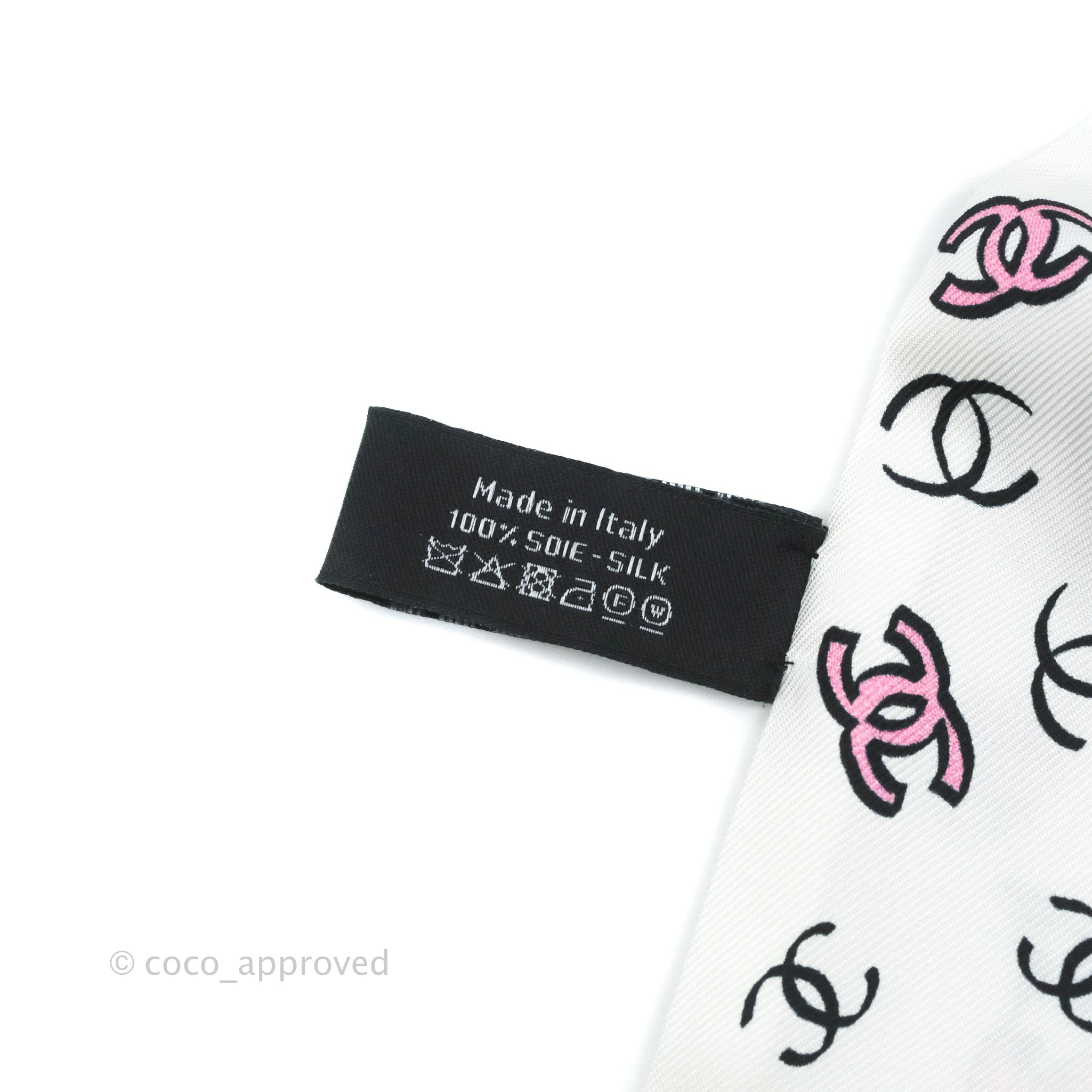 Chanel CC Silk Twilly Scarf - Black & White Luxury Fashion Accessory for Women | Perfect for Handbags, Hats & Gift Giving