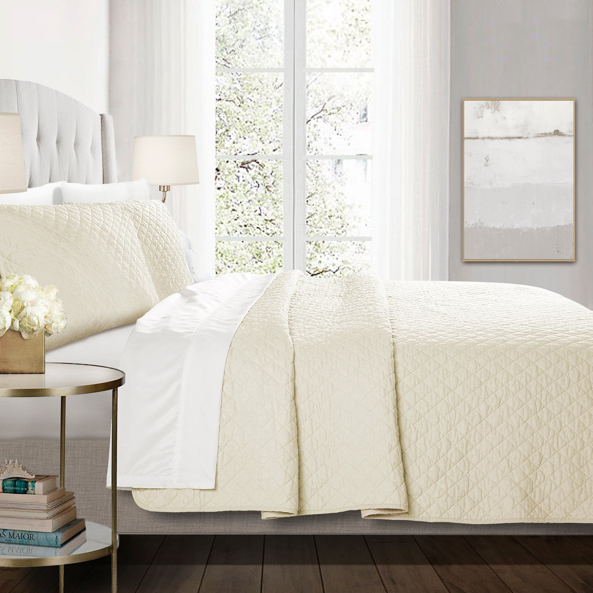 Ava Diamond Oversized Cotton Quilt Set - King Size Bedding with Soft Breathable Fabric for All Seasons | Perfect for Master Bedroom, Guest Room & Cozy Home Decor