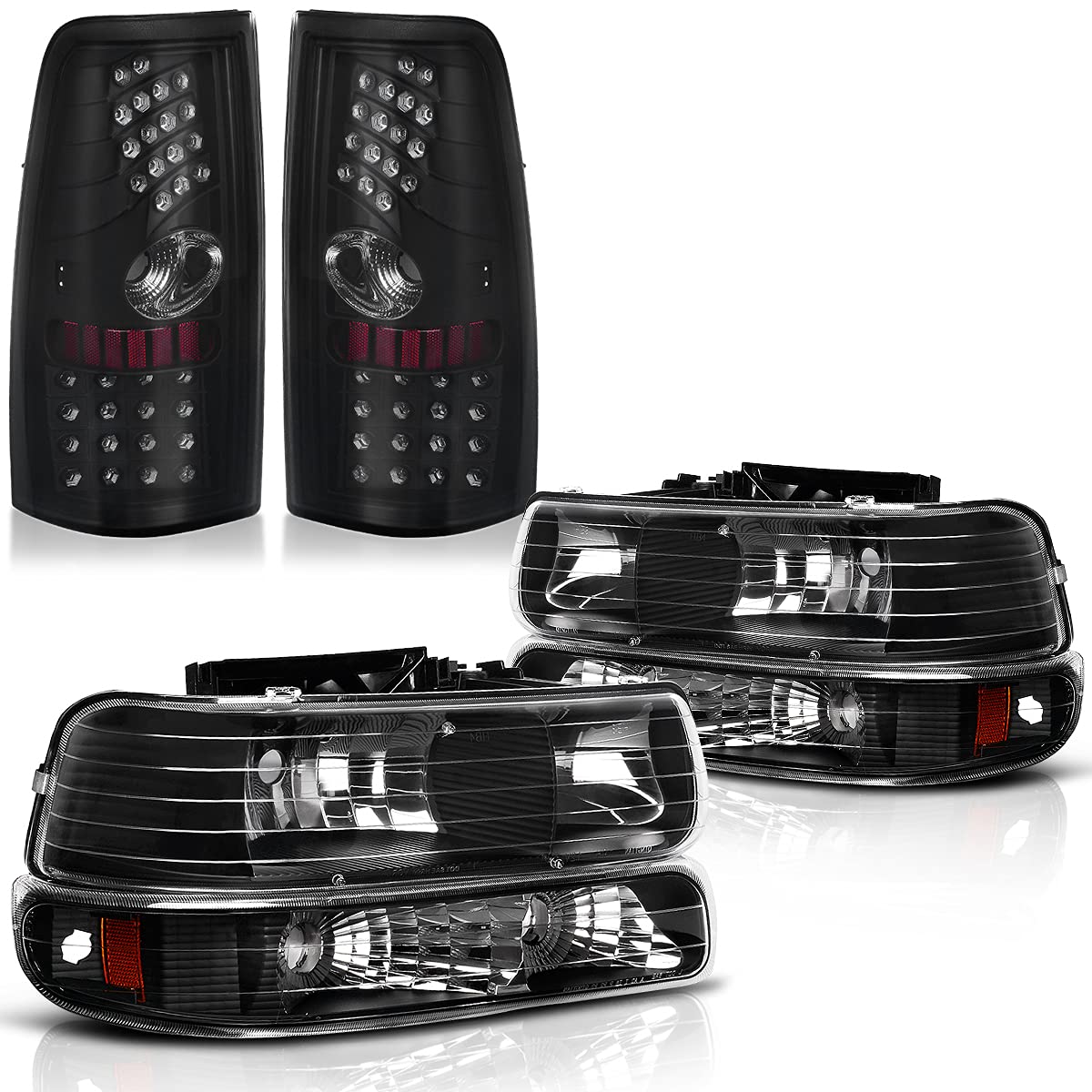**DWVO Clear & Smoke Lens Headlight & Taillight Assembly for 1999-2002 Chevy Silverado 1500/2500/3500 – Direct Replacement LED Combo Kit – Upgrade for Off-Road, Night Driving & Custom Styling**