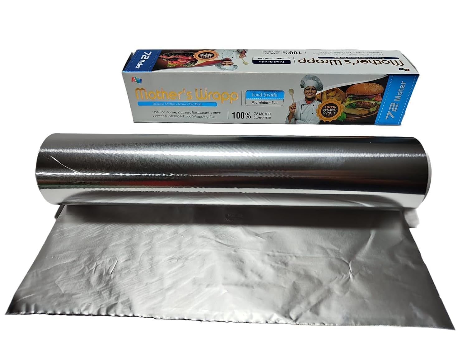 Premium Aluminum Foil Roll 72 Meters (11 Microns) - Heavy Duty Parchment & Food Wrapping Paper for Cooking, Baking, Meal Prep, BBQ, and Food Storage | Ideal for Kitchen, Restaurant & Catering Use